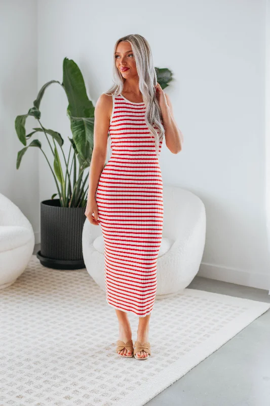 Alyson Striped Dress - Cherry