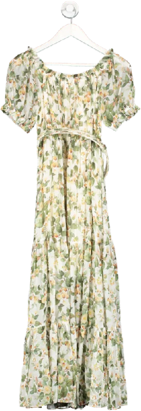 Goelia Green Silk Floral Print Maxi Dress UK S