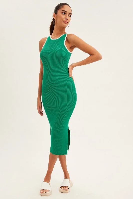 Green Knit Dress Midi