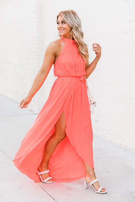 Tell Me About It Bright Coral Maxi Dress FINAL SALE